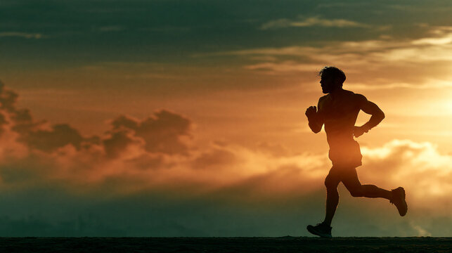 Runner Silhouette Jogging at Sunset Sky