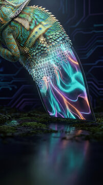 Chameleon skin morphing into adaptive electronic display macro nature technology next generation device concept
