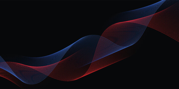 Elegant digital background featuring blue and red fluid wave lines over a dark black space.