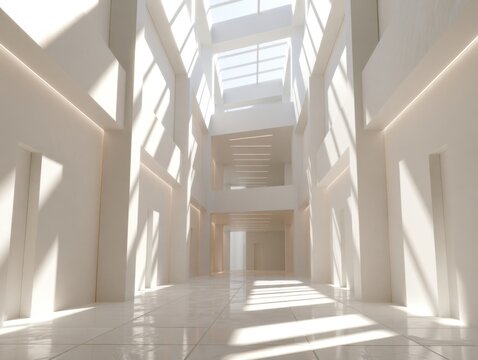 Modern Interior Architecture with Sunlight and Shadows, Abstract Design