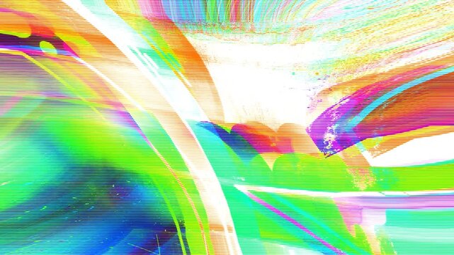 Abstract bright lime green and cyan glitch background with white overexposed core and scanline distortion scanning on a seamless loop. Suits a Y2K vaporwave branding project and digital transition.