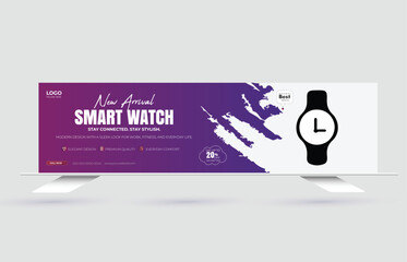 Naklejka premium Modern Smart Watch Web Banner Template for Product Promotion, Social Media Cover Design