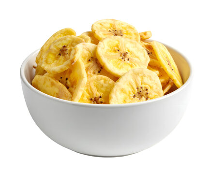 keripik pisang or banana chips in bowl isolated on transparent png