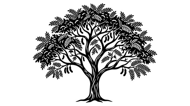 Tamarind Tree Woodcut Vector Illustration
