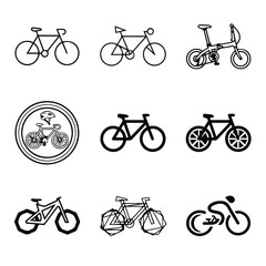 Obraz premium Bicycle collection icon set in black and white outline style with transportation