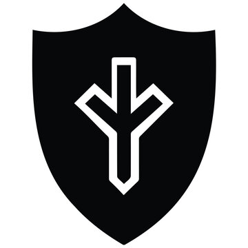 Othala rune on shield a vector silhouette illustration of protection symbol line art.