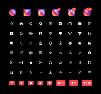 Instagram Updated UI Elements and logo, dark theme.	