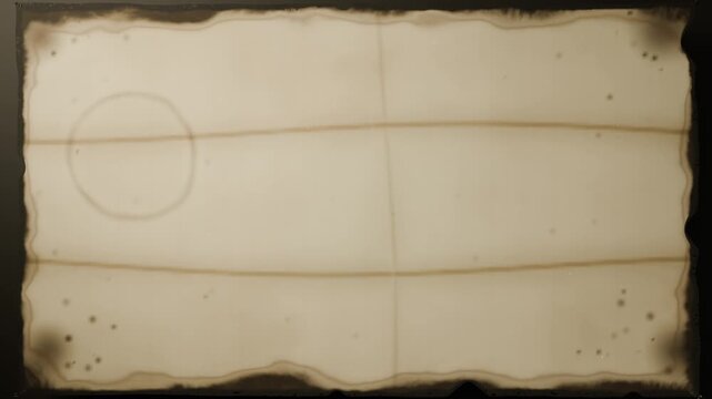 Appearing top scroll rods unrolling to reveal aged parchment in studio, showing ring stain