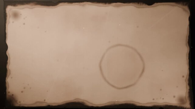 Unfurling scroll revealing aged parchment surface on dark backdrop, showing ring stain, rerolling