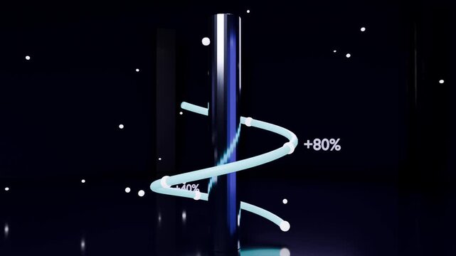 Emerging cyan rod attaching glossy cylinder in studio, coiling ribbon indicating growth to +160%