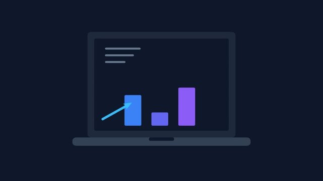Laptop data chart animation with rising arrow and bar graph for business growth