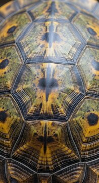 Close up of a turtle shell with intricate patterns.