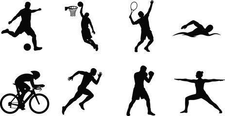 Sports Athlete Silhouette Collection with Popular Fitness and Game Vector Illustration Set © MSTNASRIN