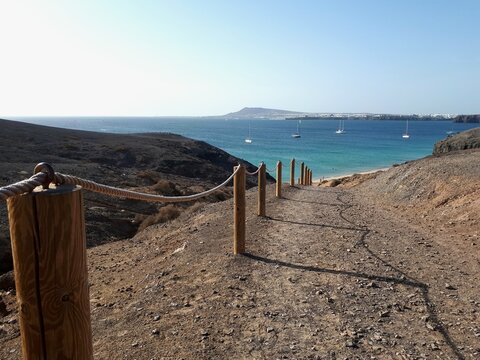 Coastal path leading towards Papagayo Beach, Lanzarote, Canary Islands, Spain