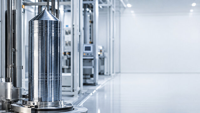 Monocrystalline Silicon Ingot in Advanced Semiconductor Manufacturing Facility with Copy Space for Industrial Technology Concept
