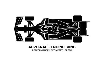 Obraz premium Top View Silhouette of a Formula 1 Race Car, Aero-Race Engineering Concept, Speed and Performance Design