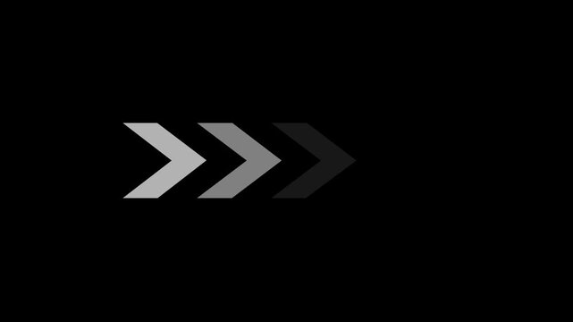 sequential arrow animation, navigation arrows, loading arrows, row of arrows on black background, 4K video