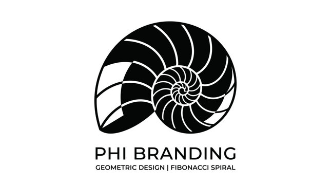 Nautilus Shell Fibonacci Spiral Logo - Phi Branding Geometric Design