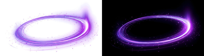 Purple light ring swirl with sparkling particles forming a glowing spinning orbit ideal for PNG, Transparent and Black Background Versions in designs © Graphic Assets