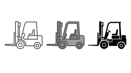 Naklejka premium Set of forklift truck icons in line and solid style for warehouse and logistics design on white background