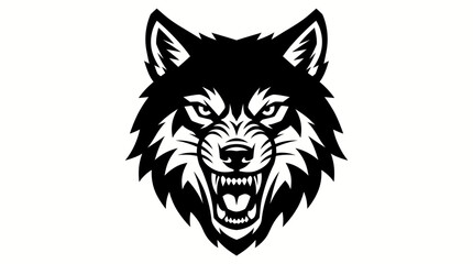 Fototapeta premium Powerful Wolf Head Vector Illustration, Fierce Wild Animal Tattoo Design with Bold Mascot Logo and Wildlife Symbol Isolated on White Background