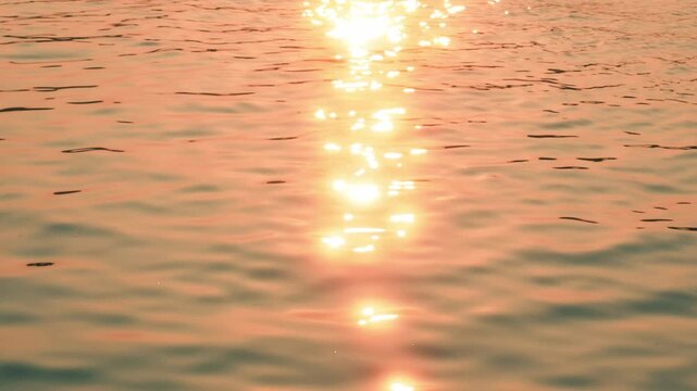 夕方の光を反射してきらめく海の波　スローモーションの自然風景