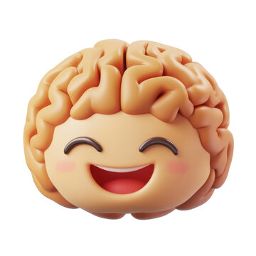 Cute smiling brain character with happy laughing face isolated on white transparent background