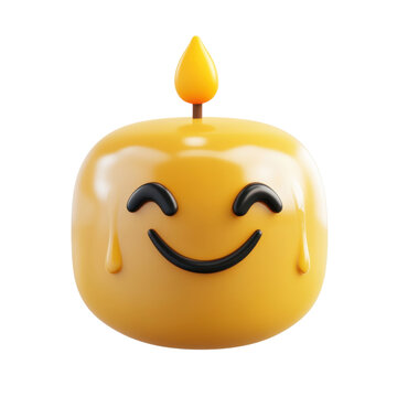 Happy glowing candle with cute kawaii face and flame isolated on white transparent background