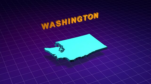 Washington state map in retro 80s style animation