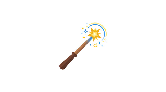 Sparkling magic wand with glowing star and colorful light effects on white background, fantasy concept