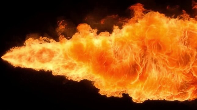 Horizontal Orange Fire Flames with Smoke on Black Background Banner.mp4
