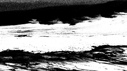 Abstract monochrome ocean horizon background, black and white landscape sketch, dark sky sea coast texture, minimal linocut wave wallpaper, dramatic nature graphic © lessart