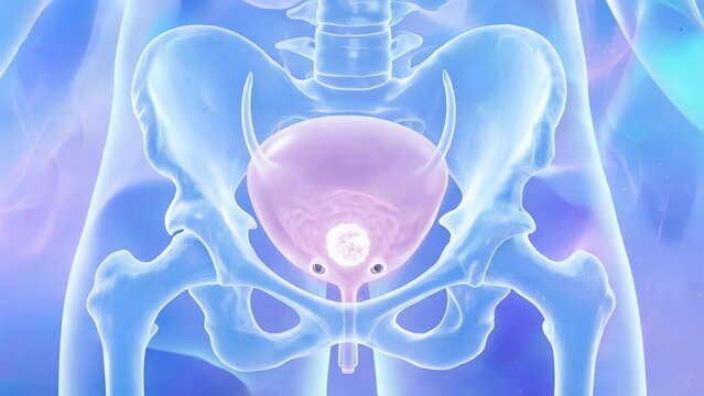 Transparent medical perspective rendering of prostate cancer, human prostate anatomical structure, tumor lesion display, professional urology clinical medical illustration material
