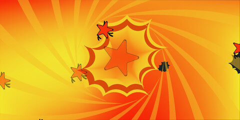 Abstract orange background vector illustration featuring a bright yellow summer sunburst with warm light rays © cihuy