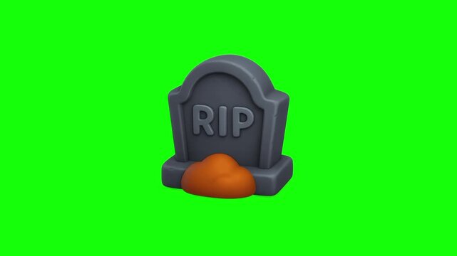 Halloween RIP tombstone, trick or treat icon sign, isolated on green screen. Vector cartoon animation. Advertisement, illustration idea, party and celebration symbol. Element for video.
