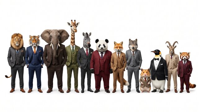 Funny Animals Wearing Three Piece Business Suits Isolated on White Background