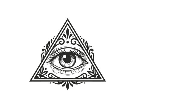 Mysterious eye within ornate triangle symbol of insight and knowledge