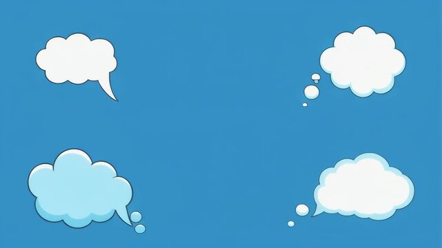 Animated thought bubbles appearing and fading against a bright blue sky with subtle motion