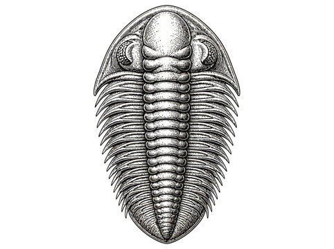 Ancient Trilobite Fossil Illustration Detailed Specimen.