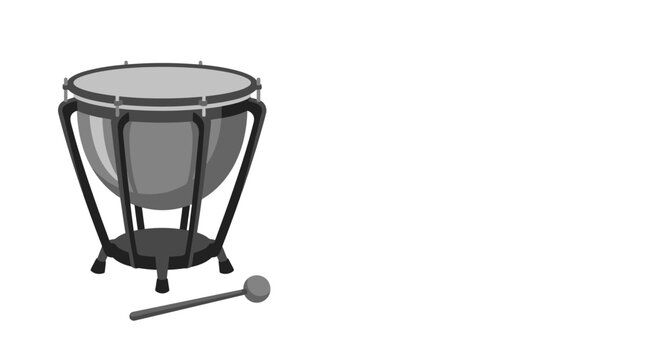 Percussion instrument tympani drum with mallet isolated on white