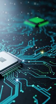 Close up of modern computer processor on circuit board.