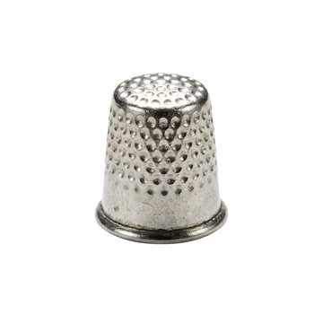 Close up of a vintage metal thimble with dimpled texture for sewing and tailoring protection PNG Isolated on transparent background