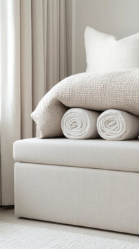 Compact bedside bench with hidden blanket storage for stylish bedroom organization