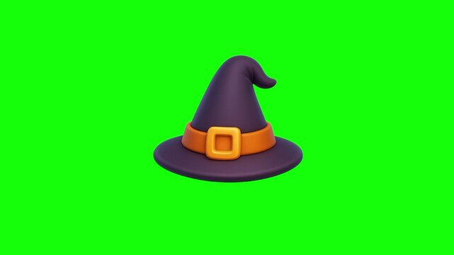 Halloween witch hat, trick or treat icon sign, isolated on green screen. Vector cartoon animation. Advertisement, illustration idea, party and celebration symbol. Element for video.