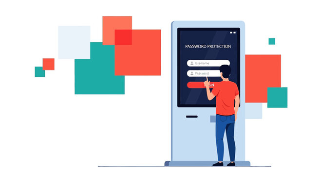 Person using kiosk for password protection login online