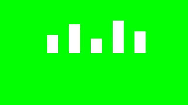 A simple graphic representation of audio levels or a sound wave on a bright green background.