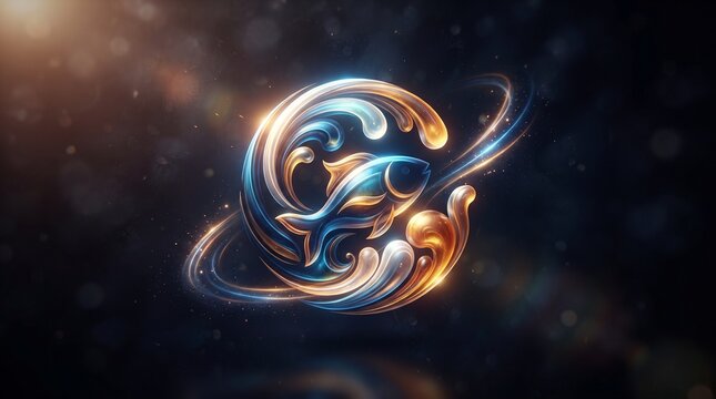Glowing 3D Pisces zodiac sign icon