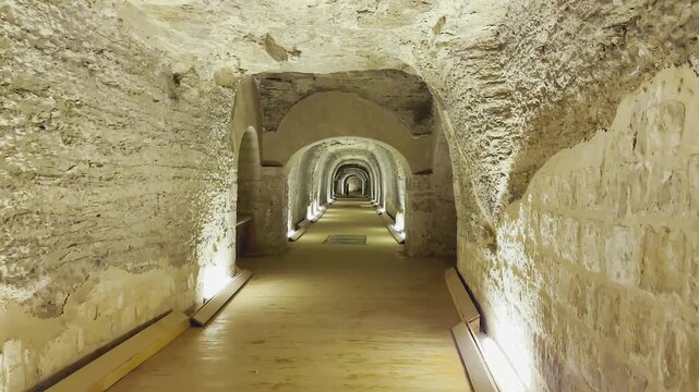 Catacombs and sarcophagi for the burial of mummies of sacred Apis bulls in the ancient Serapeum complex at Saqqara, Egypt