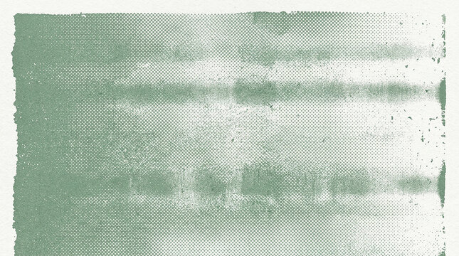 Dusty sage green risograph texture with halftone dot pattern and distressed ink edges.
