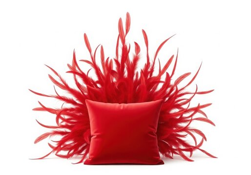 Red feather duster in a pot isolated on white background